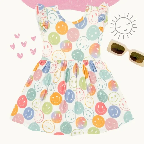 Little Sleepies Multicolor Emojis Smiley Face Flutter Dress NIB size 10 - Picture 1 of 6